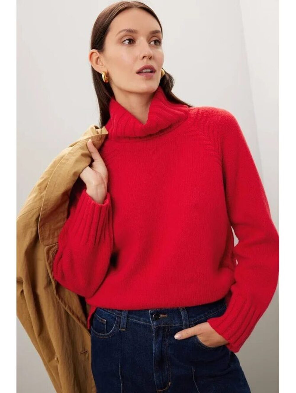 Barbour Norma Red Turtleneck Sweater Wool Blend Chunky Knit Oversized Fit